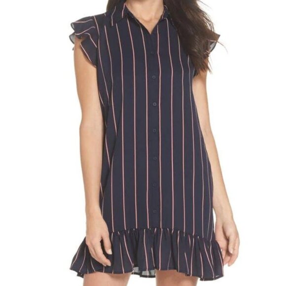 ๐ BB DAKOTA Striped Ruffle Hem 'American Pie' Shift Dress โ Preppy & Cute! ๐ - Picture 1 of 3